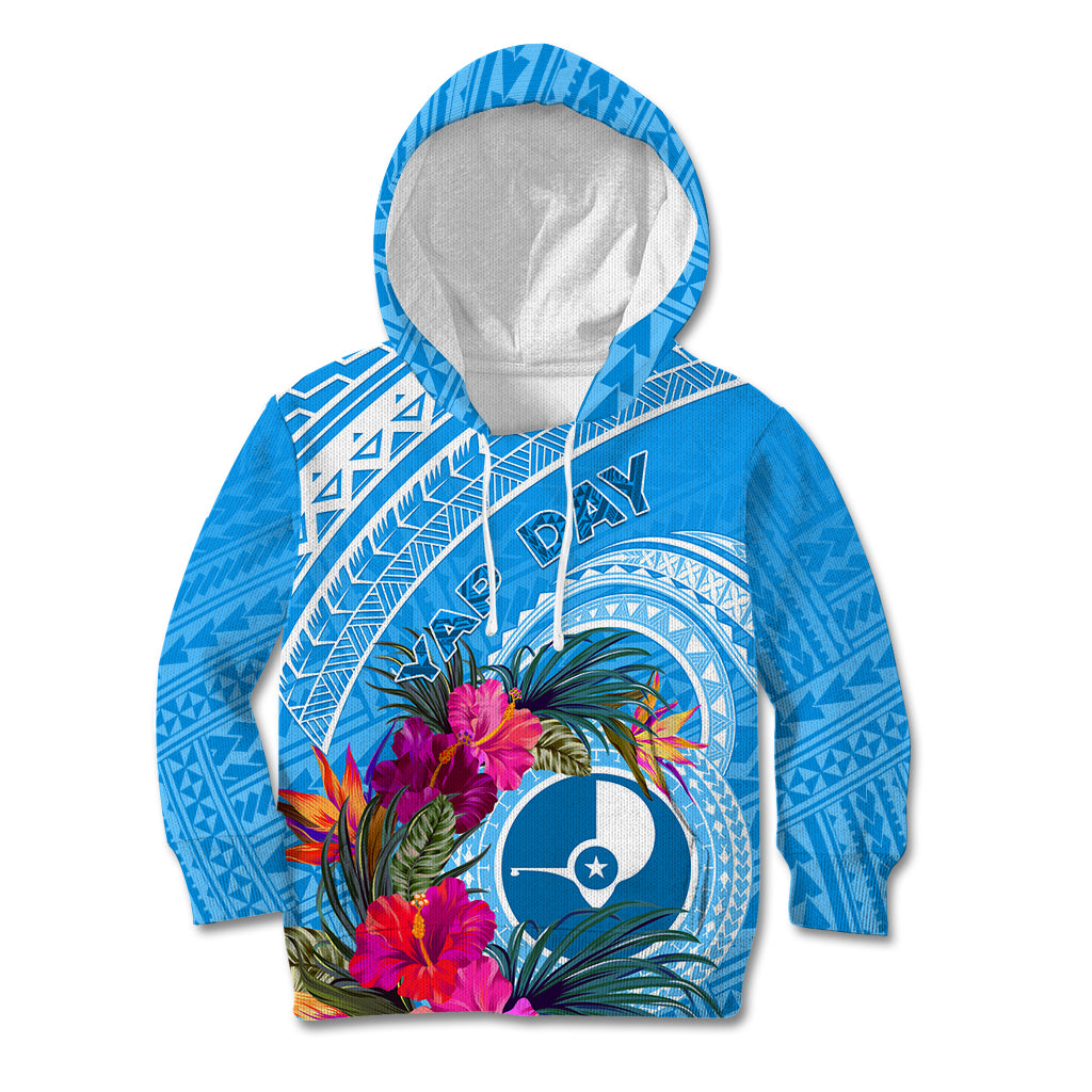 Yap Day Kid Hoodie Nam nu Waqab Tropical Flower LT01 Hoodie Blue - Polynesian Pride