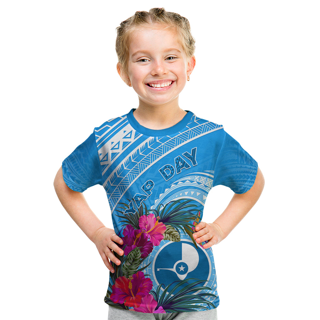 Yap Day Kid T Shirt Nam nu Waqab Tropical Flower LT01 Blue - Polynesian Pride