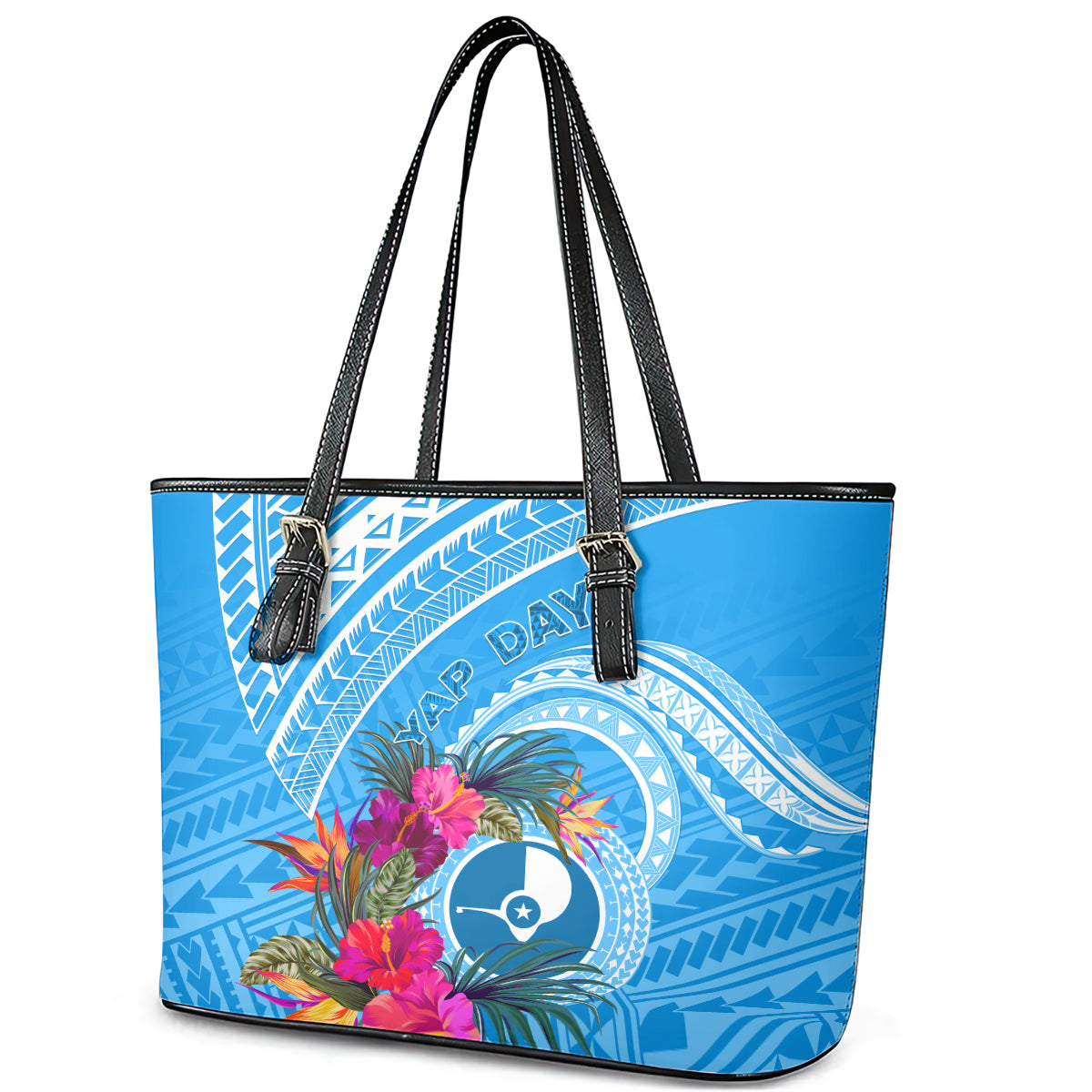 Yap Day Leather Tote Bag Nam nu Waqab Tropical Flower