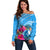 Yap Day Off Shoulder Sweater Nam nu Waqab Tropical Flower LT01 Women Blue - Polynesian Pride