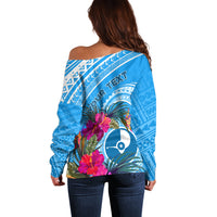 Yap Day Off Shoulder Sweater Nam nu Waqab Tropical Flower LT01 - Polynesian Pride