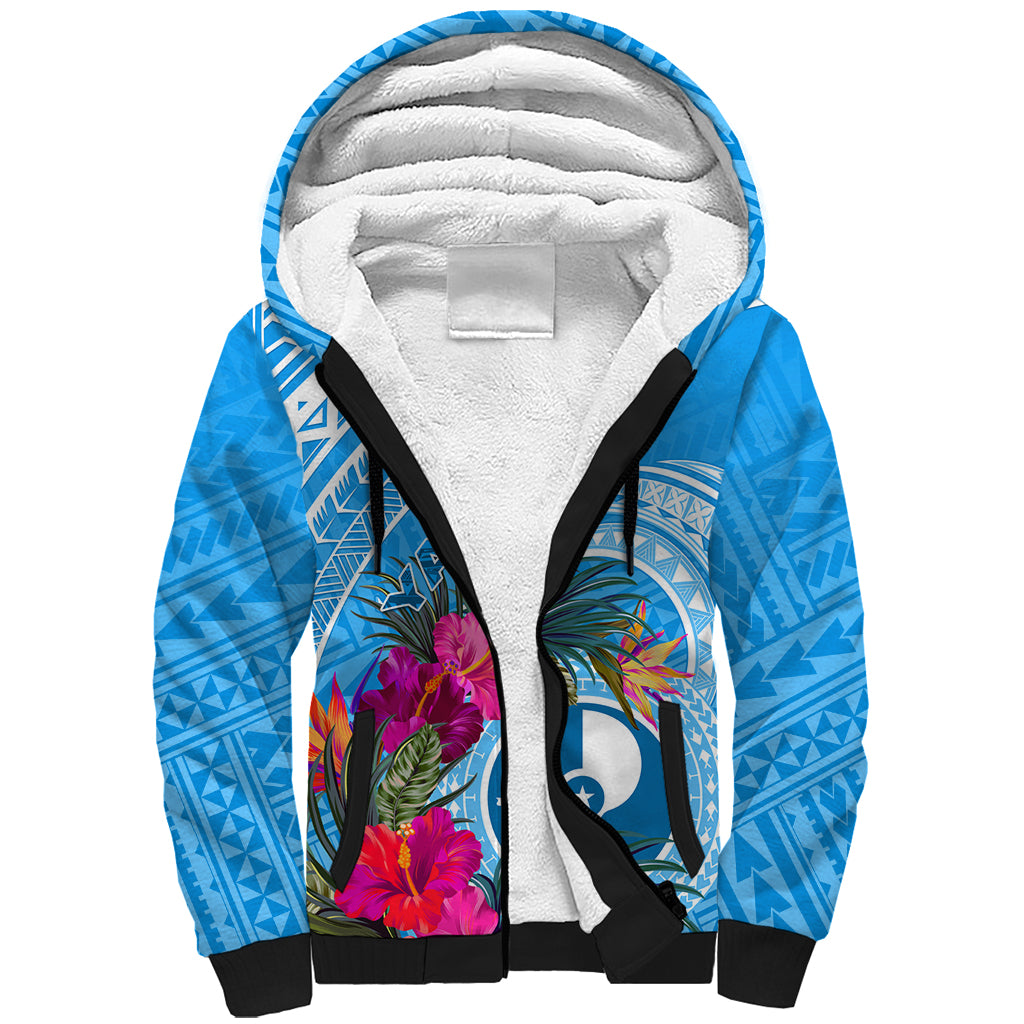 Yap Day Sherpa Hoodie Nam nu Waqab Tropical Flower LT01 Unisex Blue - Polynesian Pride