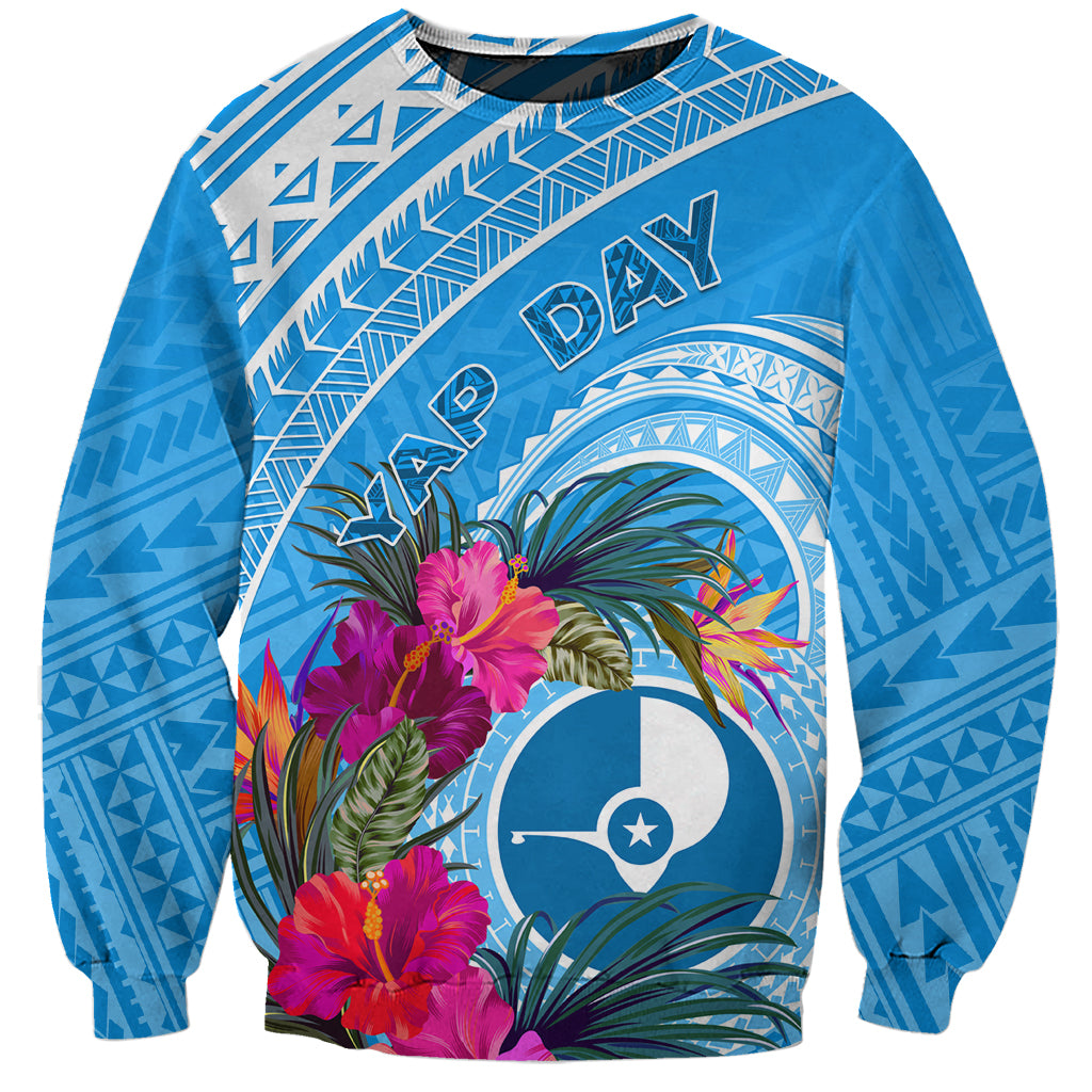 Yap Day Sweatshirt Nam nu Waqab Tropical Flower LT01 Unisex Blue - Polynesian Pride