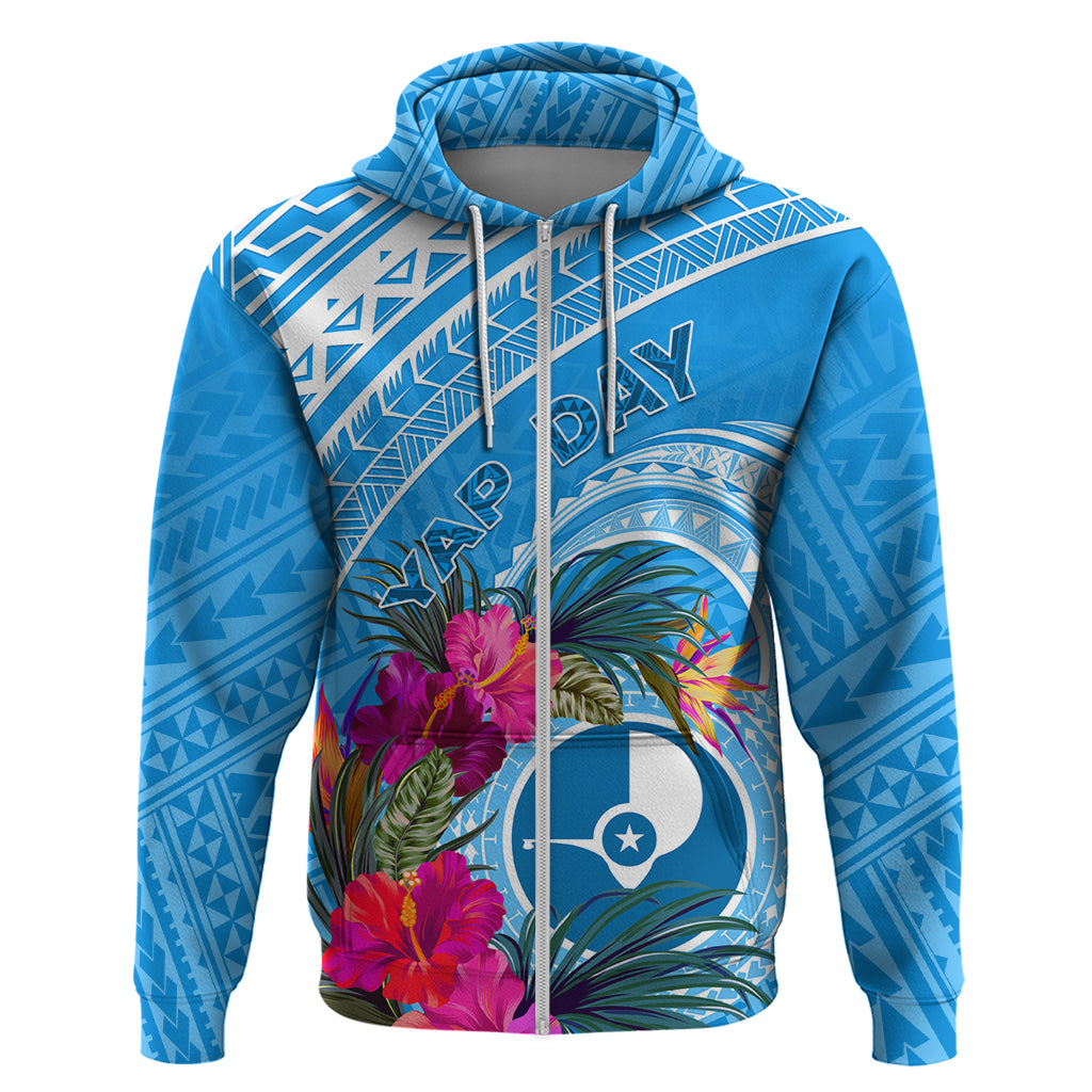 Yap Day Zip Hoodie Nam nu Waqab Tropical Flower LT01 Zip Hoodie Blue - Polynesian Pride