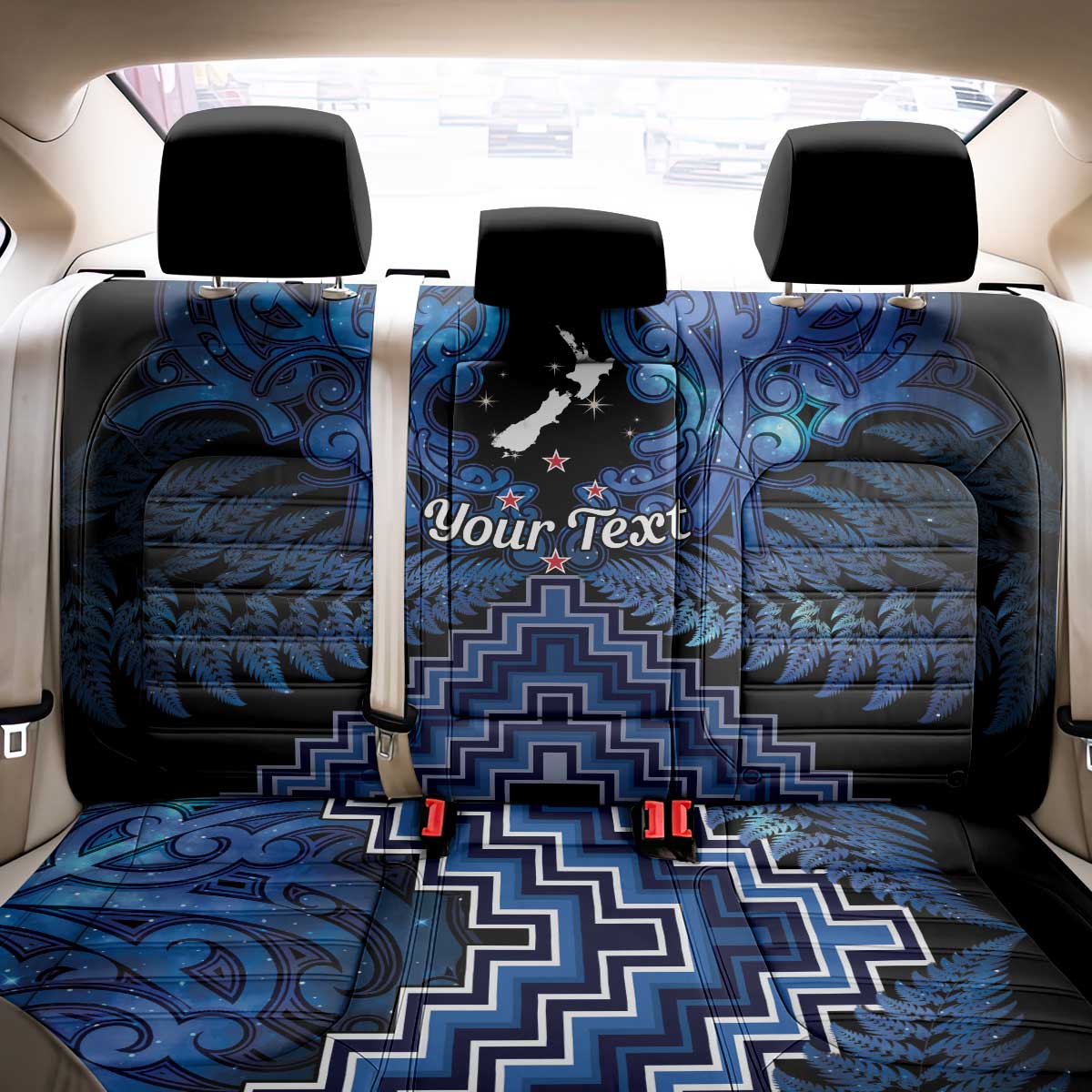 Personalised Aotearoa Matariki Back Car Seat Cover Blue Fern Maori Poutama