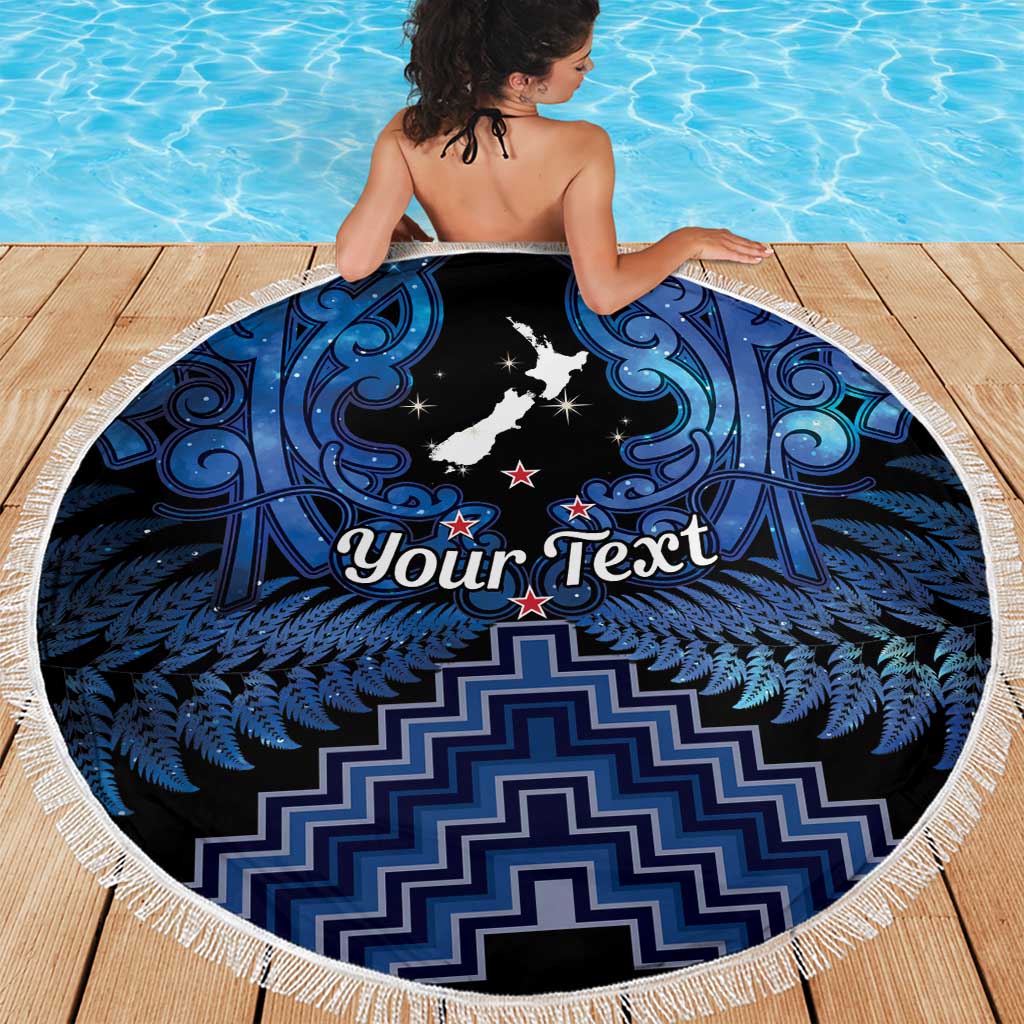 Personalised Aotearoa Matariki Beach Blanket Blue Fern Maori Poutama LT01 - Polynesian Pride