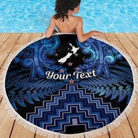 Personalised Aotearoa Matariki Beach Blanket Blue Fern Maori Poutama LT01 - Polynesian Pride