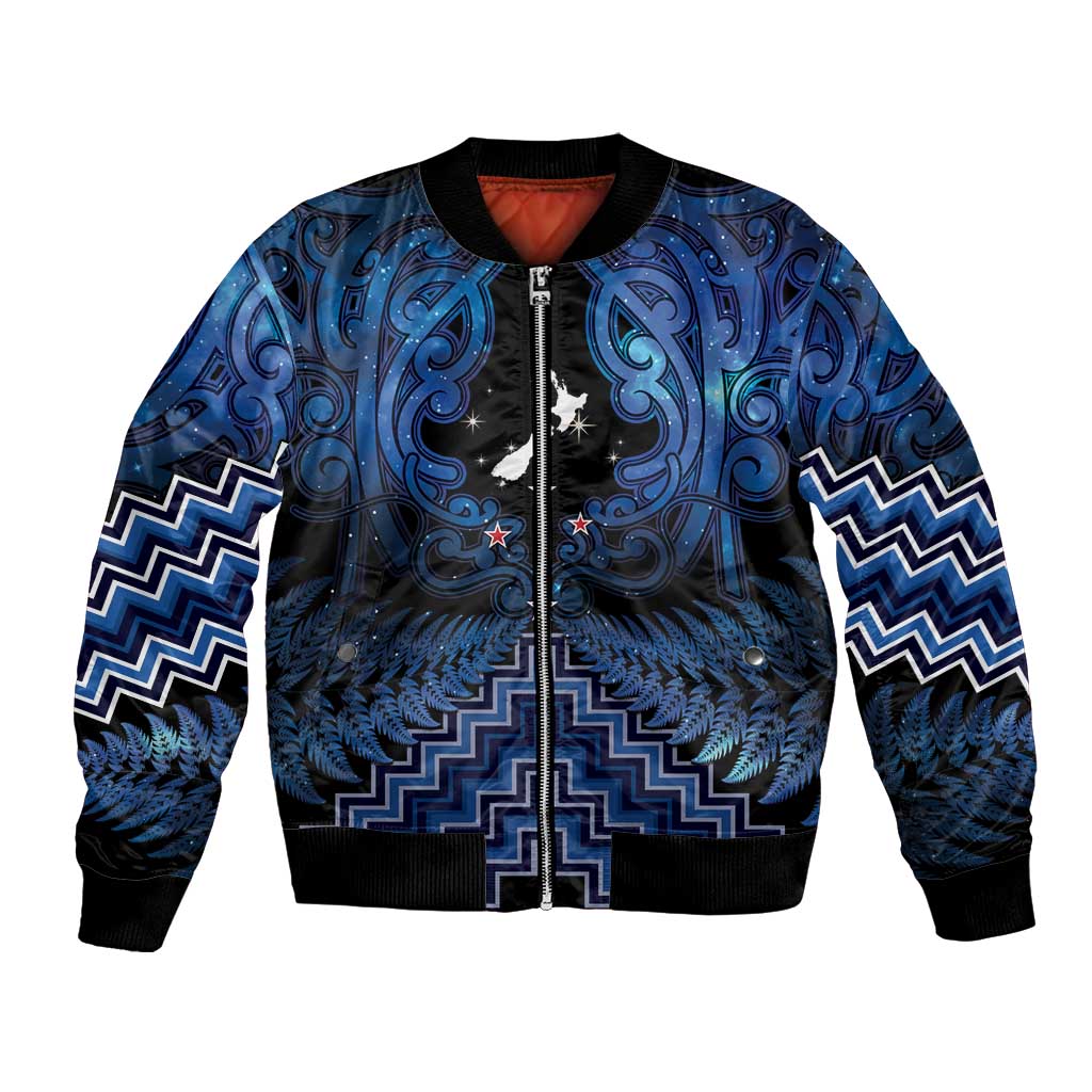 Personalised Aotearoa Matariki Bomber Jacket Blue Fern Maori Poutama