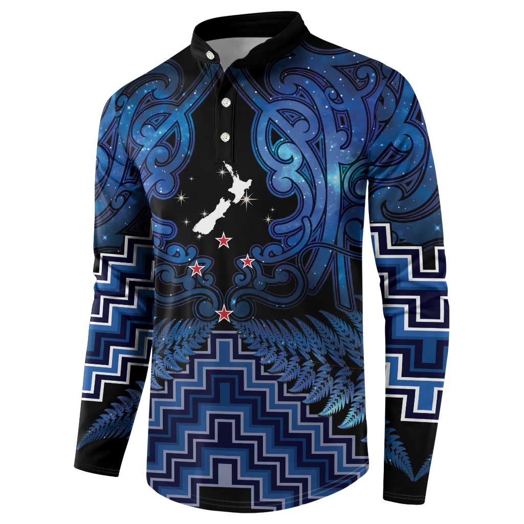Personalised Aotearoa Matariki Button Sweatshirt Blue Fern Maori Poutama LT01 - Polynesian Pride