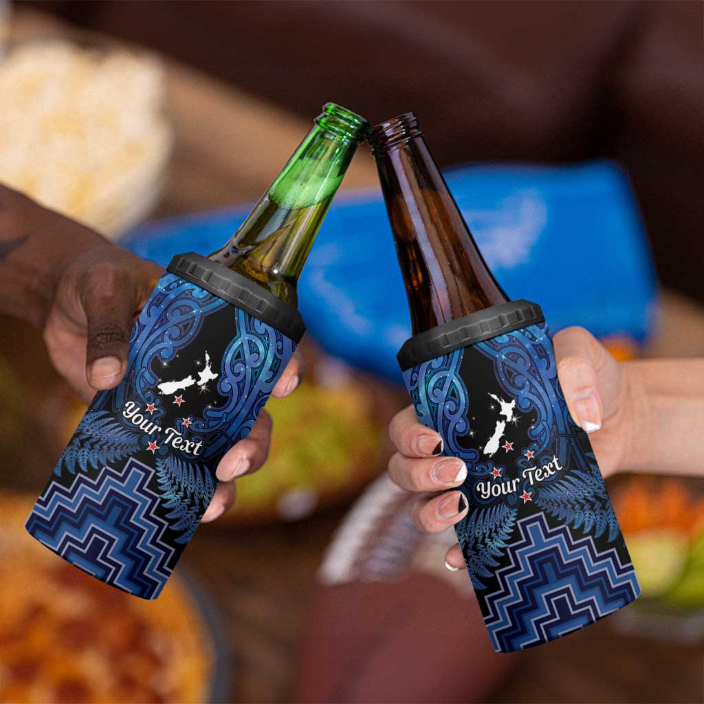 Personalised Aotearoa Matariki 4 in 1 Can Cooler Tumbler Blue Fern Maori Poutama