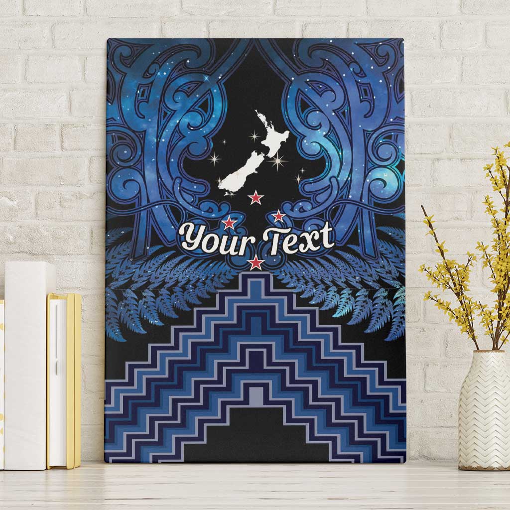 Personalised Aotearoa Matariki Canvas Wall Art Blue Fern Maori Poutama LT01 Without Frame Blue - Polynesian Pride