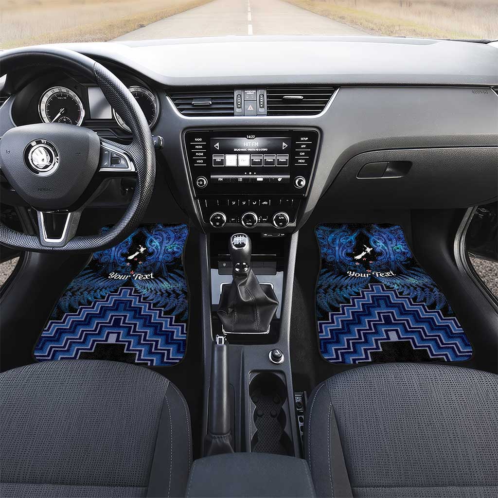 Personalised Aotearoa Matariki Car Mats Blue Fern Maori Poutama LT01 Set 2pcs - Front Blue - Polynesian Pride