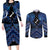 Personalised Aotearoa Matariki Couples Matching Long Sleeve Bodycon Dress and Long Sleeve Button Shirt Blue Fern Maori Poutama