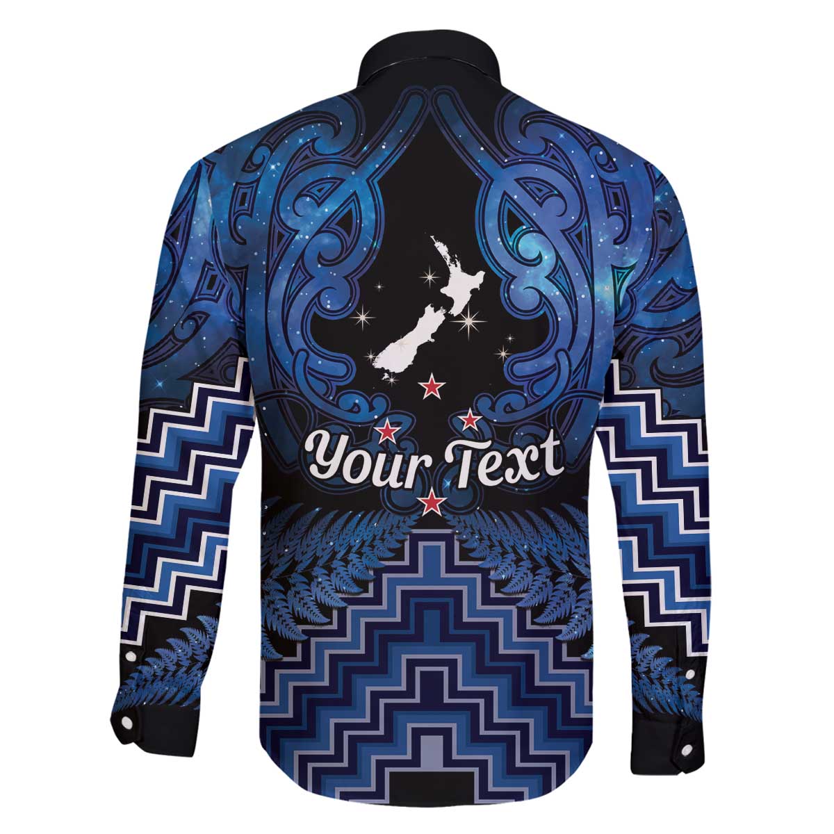 Personalised Aotearoa Matariki Family Matching Off The Shoulder Long Sleeve Dress and Hawaiian Shirt Blue Fern Maori Poutama