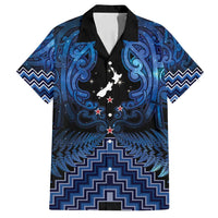 Personalised Aotearoa Matariki Family Matching Off Shoulder Maxi Dress and Hawaiian Shirt Blue Fern Maori Poutama