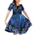 Personalised Aotearoa Matariki Family Matching Off Shoulder Short Dress and Hawaiian Shirt Blue Fern Maori Poutama
