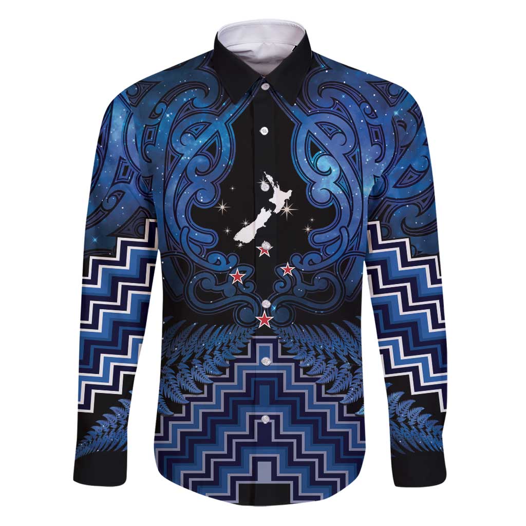 Personalised Aotearoa Matariki Family Matching Puletasi and Hawaiian Shirt Blue Fern Maori Poutama