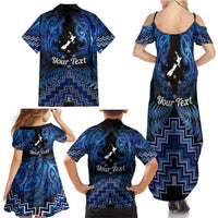 Personalised Aotearoa Matariki Family Matching Summer Maxi Dress and Hawaiian Shirt Blue Fern Maori Poutama