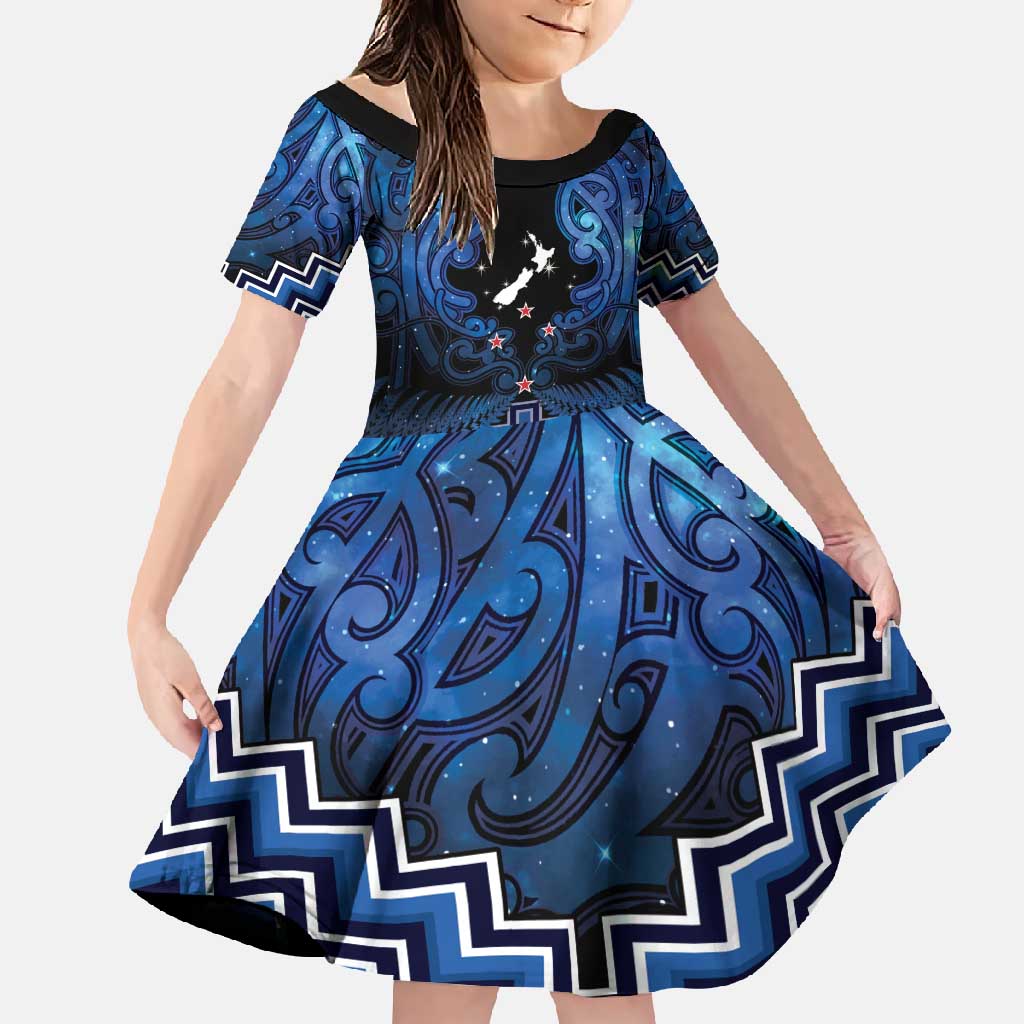 Personalised Aotearoa Matariki Family Matching Tank Maxi Dress and Hawaiian Shirt Blue Fern Maori Poutama