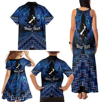 Personalised Aotearoa Matariki Family Matching Tank Maxi Dress and Hawaiian Shirt Blue Fern Maori Poutama