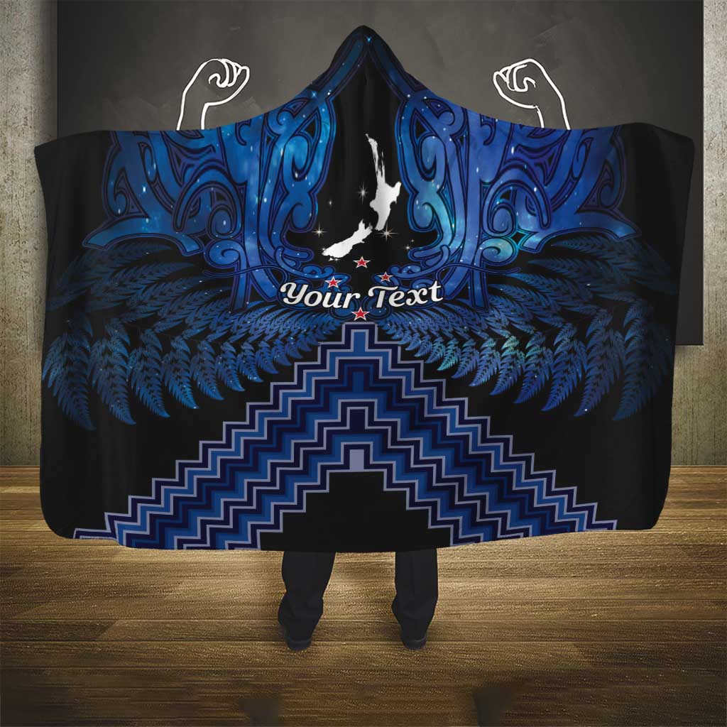 Personalised Aotearoa Matariki Hooded Blanket Blue Fern Maori Poutama LT01 - Polynesian Pride