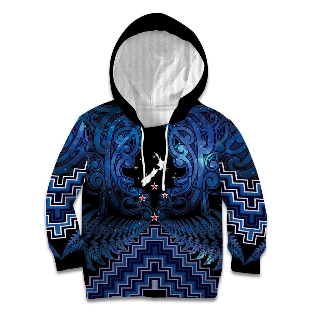 Personalised Aotearoa Matariki Kid Hoodie Blue Fern Maori Poutama