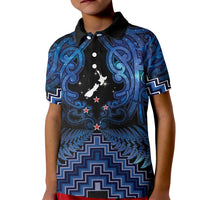 Personalised Aotearoa Matariki Kid Polo Shirt Blue Fern Maori Poutama
