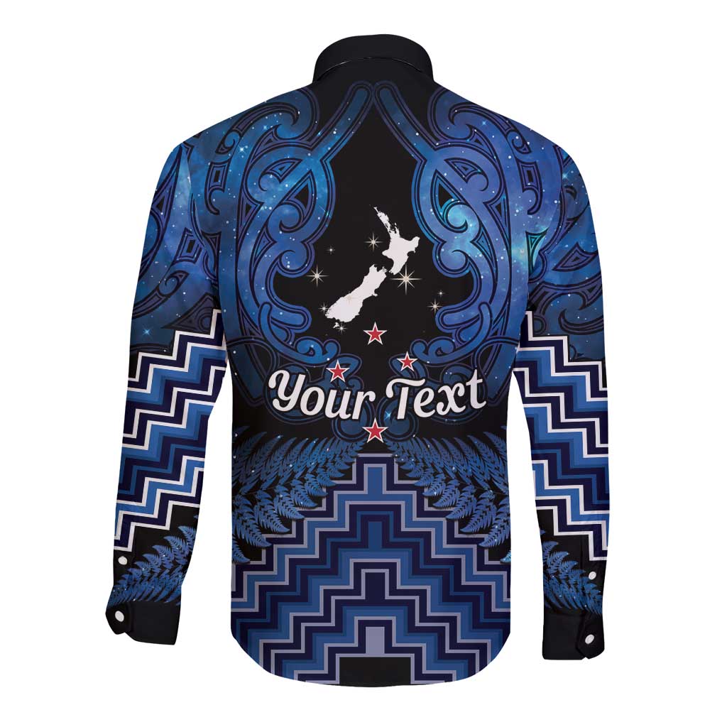 Personalised Aotearoa Matariki Long Sleeve Button Shirt Blue Fern Maori Poutama LT01 - Polynesian Pride