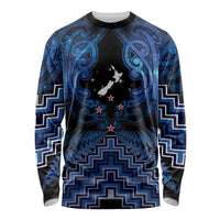 Personalised Aotearoa Matariki Long Sleeve Shirt Blue Fern Maori Poutama LT01 Unisex Blue - Polynesian Pride