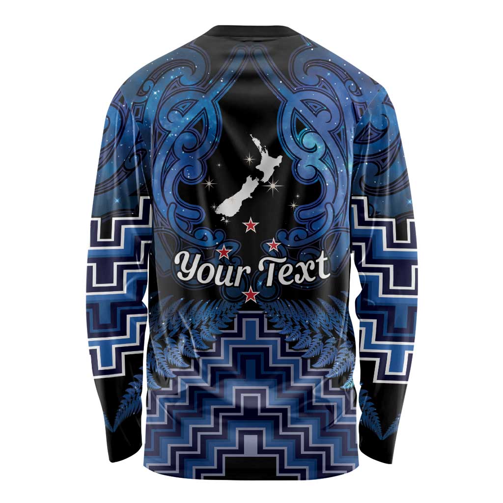Personalised Aotearoa Matariki Long Sleeve Shirt Blue Fern Maori Poutama LT01 - Polynesian Pride