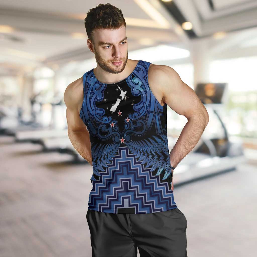 Personalised Aotearoa Matariki Men Tank Top Blue Fern Maori Poutama LT01 Blue - Polynesian Pride