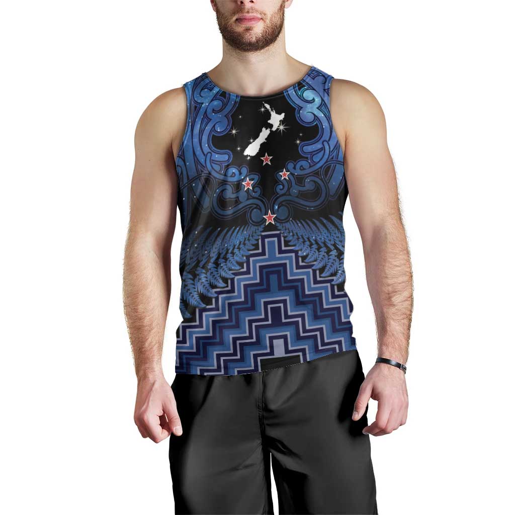 Personalised Aotearoa Matariki Men Tank Top Blue Fern Maori Poutama LT01 - Polynesian Pride