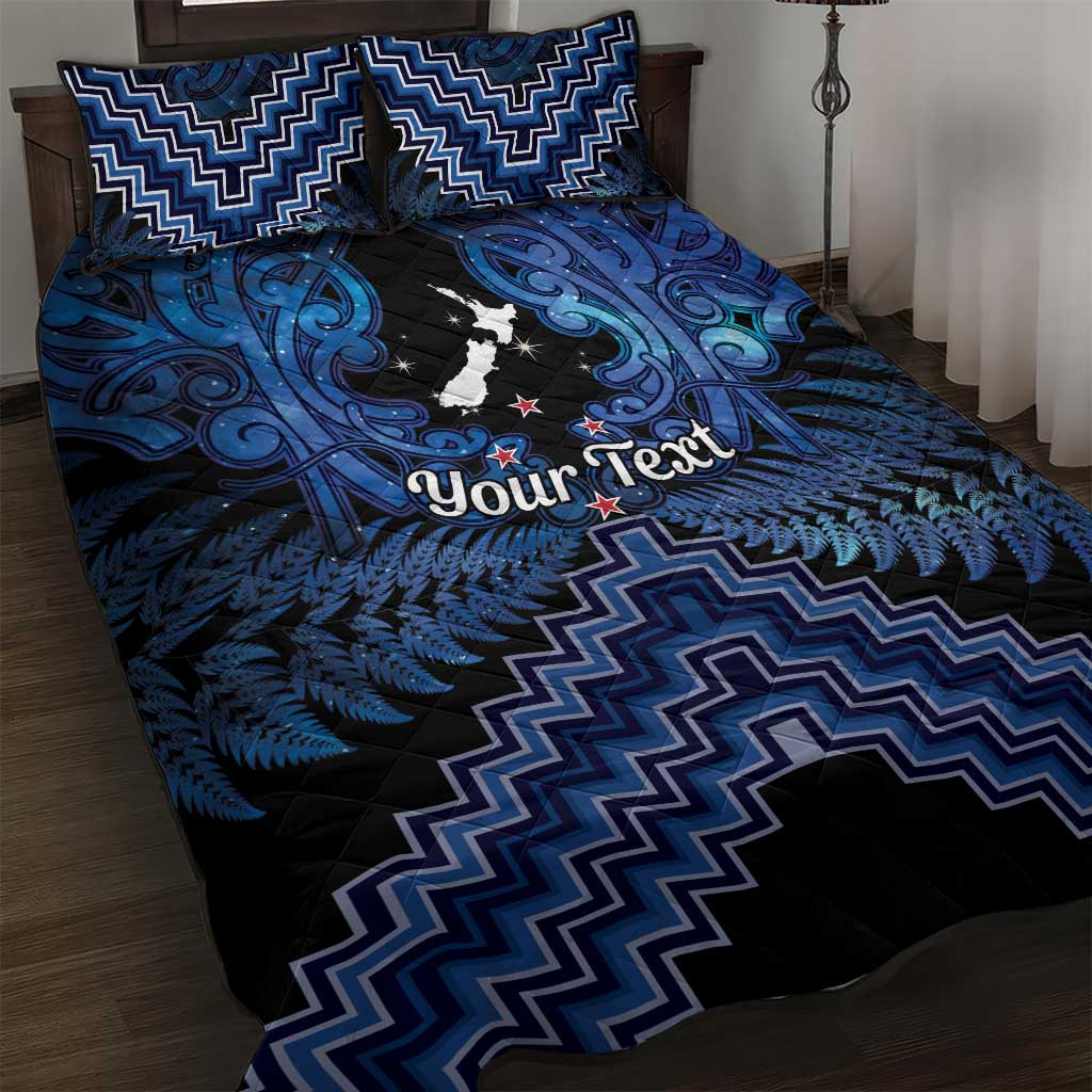 Personalised Aotearoa Matariki Quilt Bed Set Blue Fern Maori Poutama LT01 Blue - Polynesian Pride