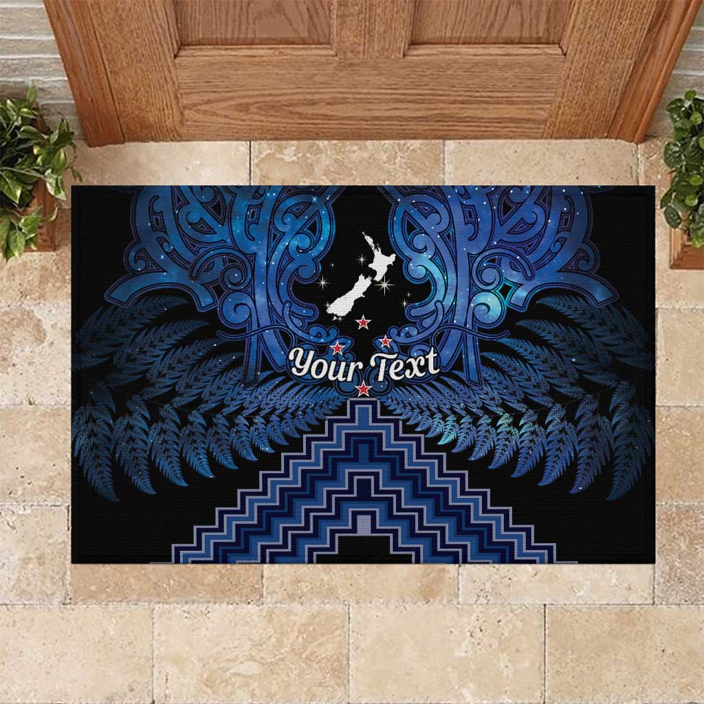 Personalised Aotearoa Matariki Rubber Doormat Blue Fern Maori Poutama LT01 Blue - Polynesian Pride