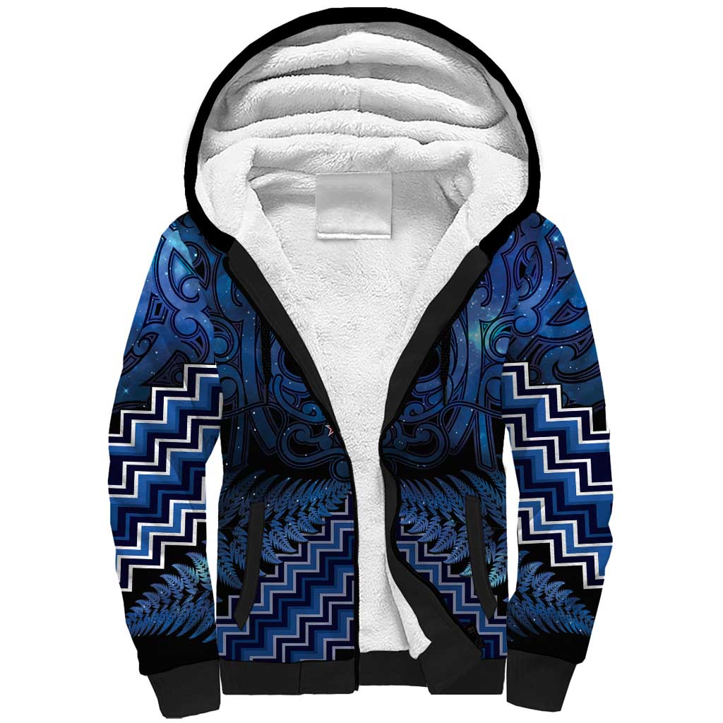 Personalised Aotearoa Matariki Sherpa Hoodie Blue Fern Maori Poutama LT01 Unisex Blue - Polynesian Pride