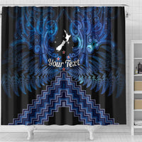 Personalised Aotearoa Matariki Shower Curtain Blue Fern Maori Poutama