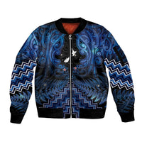 Personalised Aotearoa Matariki Sleeve Zip Bomber Jacket Blue Fern Maori Poutama