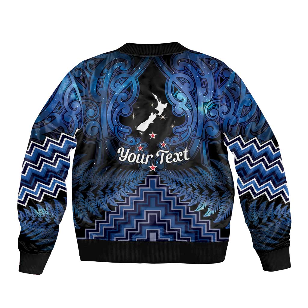 Personalised Aotearoa Matariki Sleeve Zip Bomber Jacket Blue Fern Maori Poutama