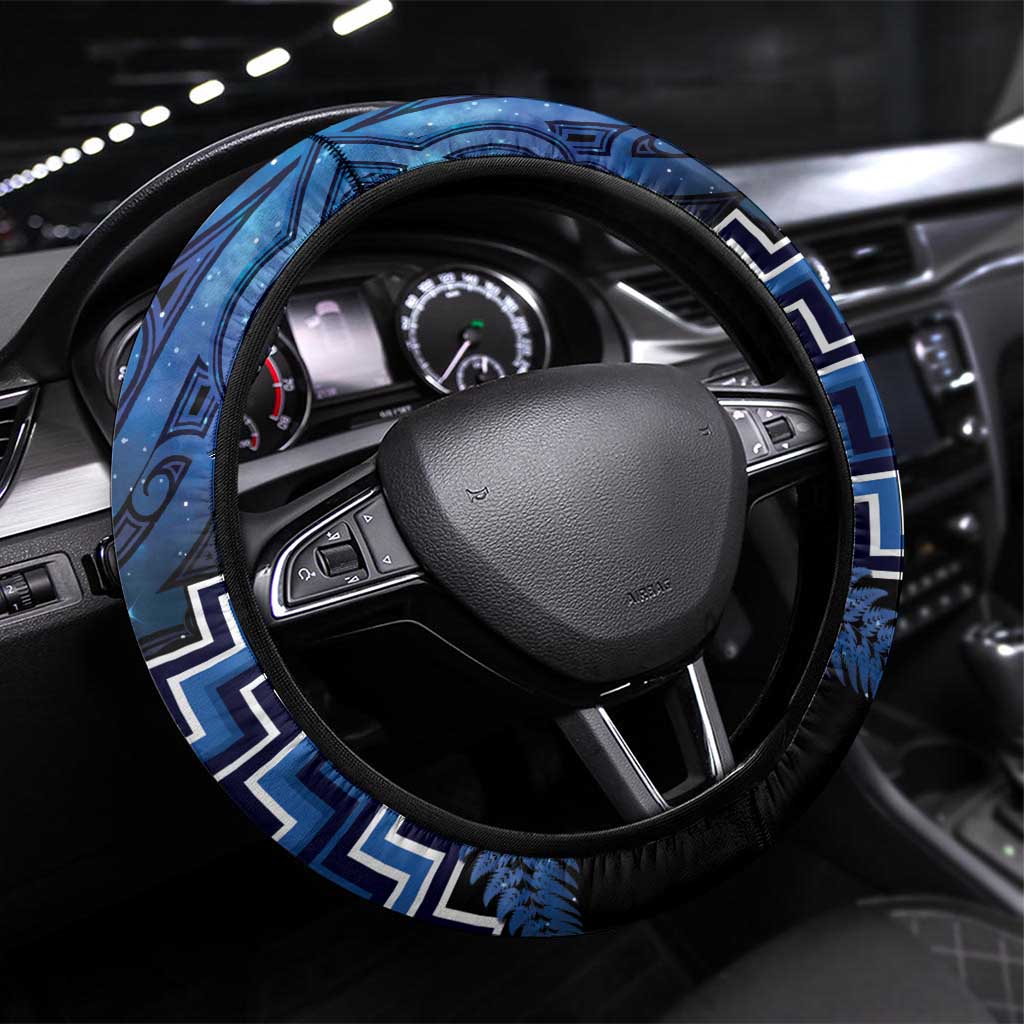 Aotearoa Matariki Steering Wheel Cover Blue Fern Maori Poutama LT01 Universal Fit Blue - Polynesian Pride