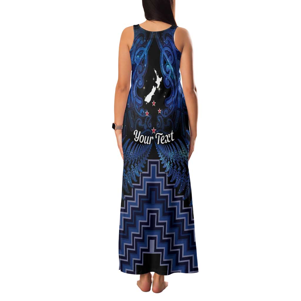 Personalised Aotearoa Matariki Tank Maxi Dress Blue Fern Maori Poutama