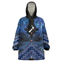 Personalised Aotearoa Matariki Wearable Blanket Hoodie Blue Fern Maori Poutama LT01 One Size Blue - Polynesian Pride