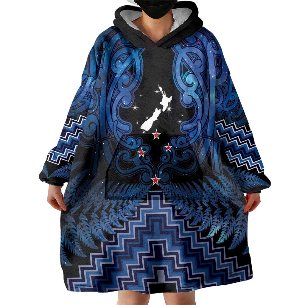 Personalised Aotearoa Matariki Wearable Blanket Hoodie Blue Fern Maori Poutama LT01 - Polynesian Pride