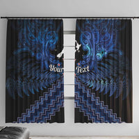 Personalised Aotearoa Matariki Window Curtain Blue Fern Maori Poutama LT01 With Hooks Blue - Polynesian Pride