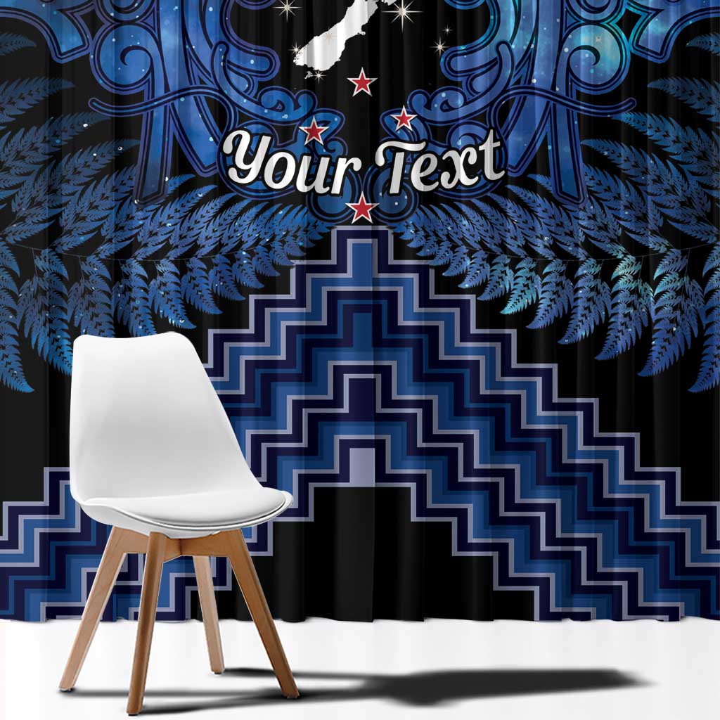 Personalised Aotearoa Matariki Window Curtain Blue Fern Maori Poutama LT01 - Polynesian Pride