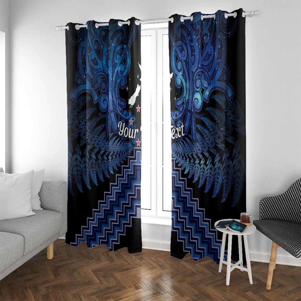 Personalised Aotearoa Matariki Window Curtain Blue Fern Maori Poutama LT01 With Grommets Blue - Polynesian Pride