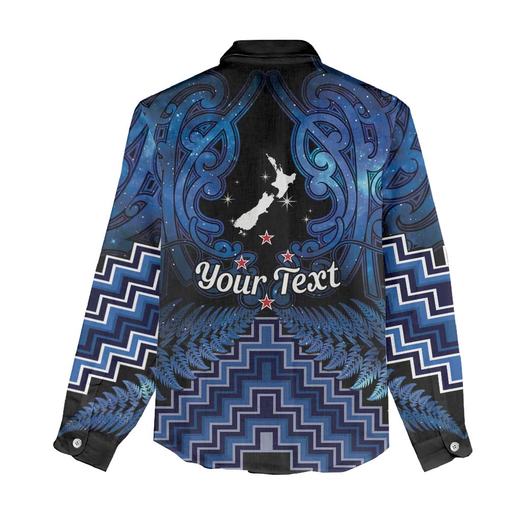 Personalised Aotearoa Matariki Women Casual Shirt Blue Fern Maori Poutama