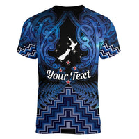 Personalised Aotearoa Matariki Women V-Neck T-Shirt Blue Fern Maori Poutama