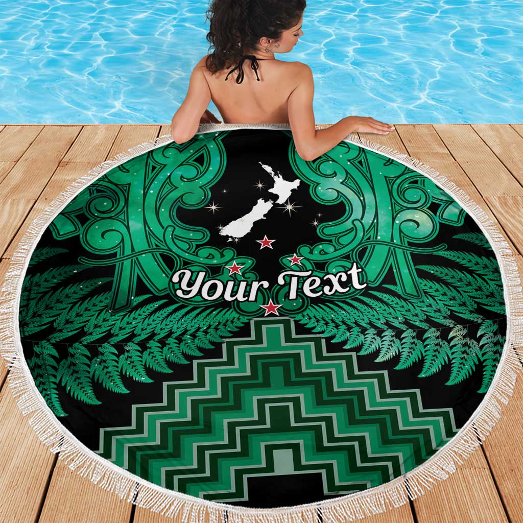 Personalised Aotearoa Matariki Beach Blanket Green Fern Maori Poutama LT01 - Polynesian Pride