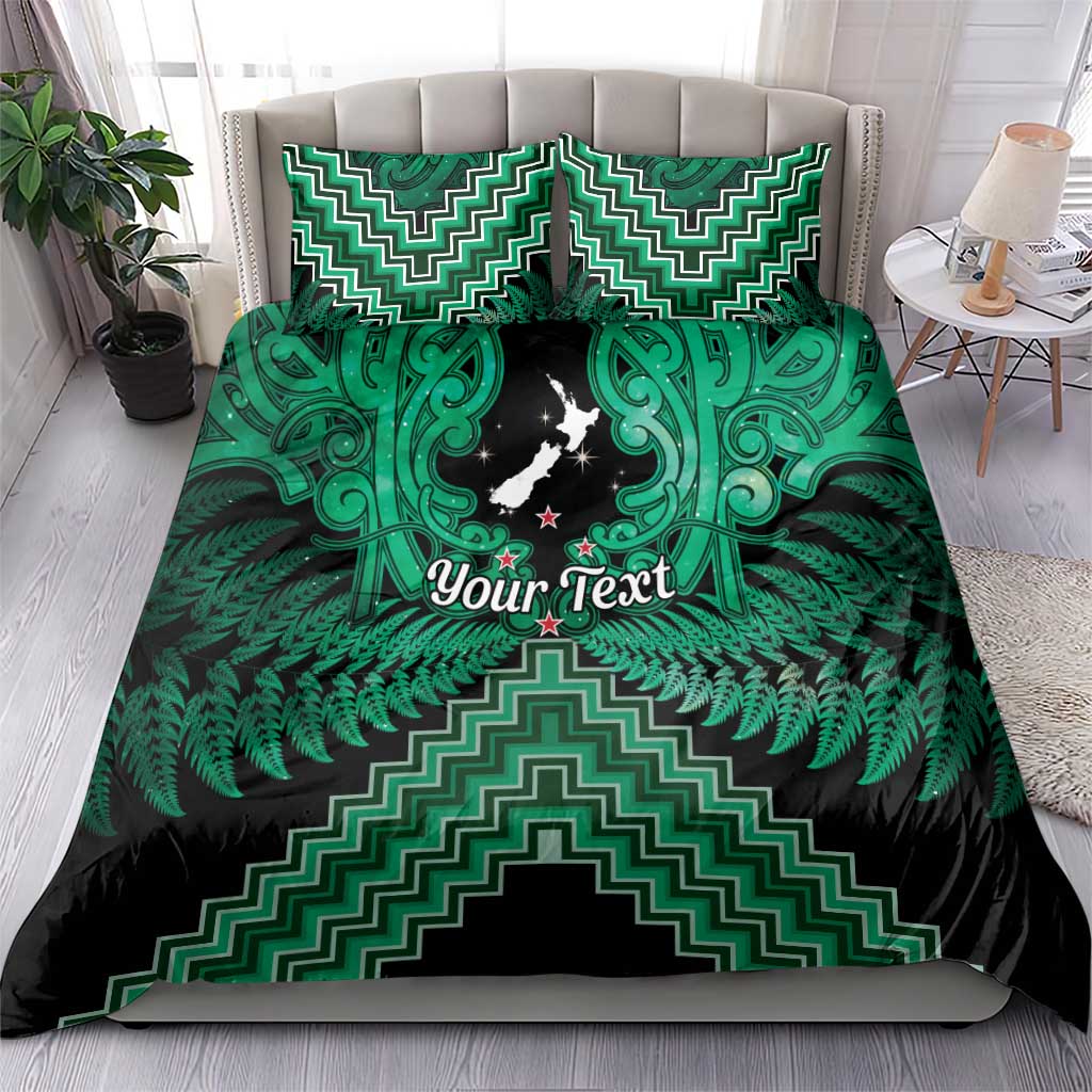 Personalised Aotearoa Matariki Bedding Set Green Fern Maori Poutama