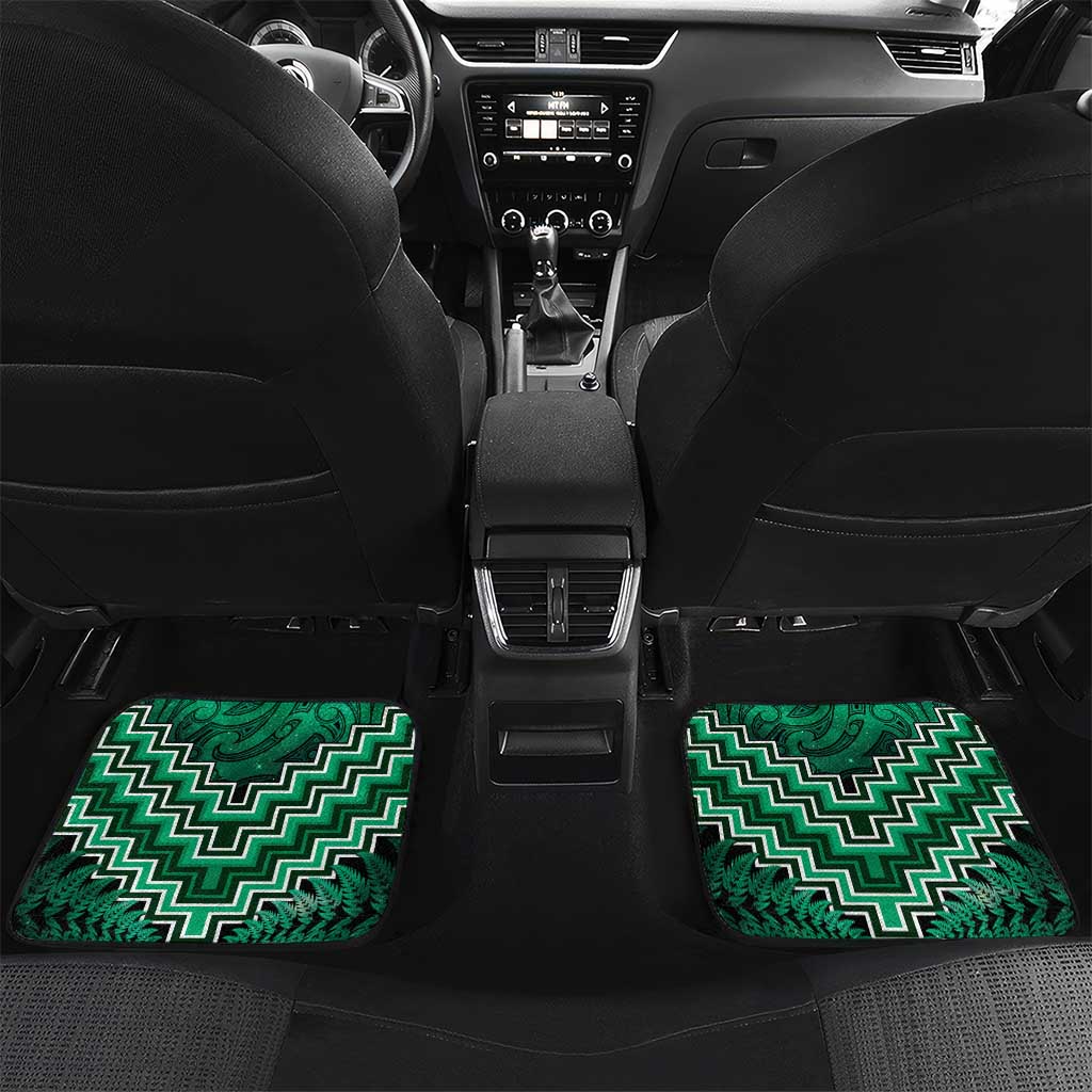 Personalised Aotearoa Matariki Car Mats Green Fern Maori Poutama LT01 Set 2pcs - Back Green - Polynesian Pride